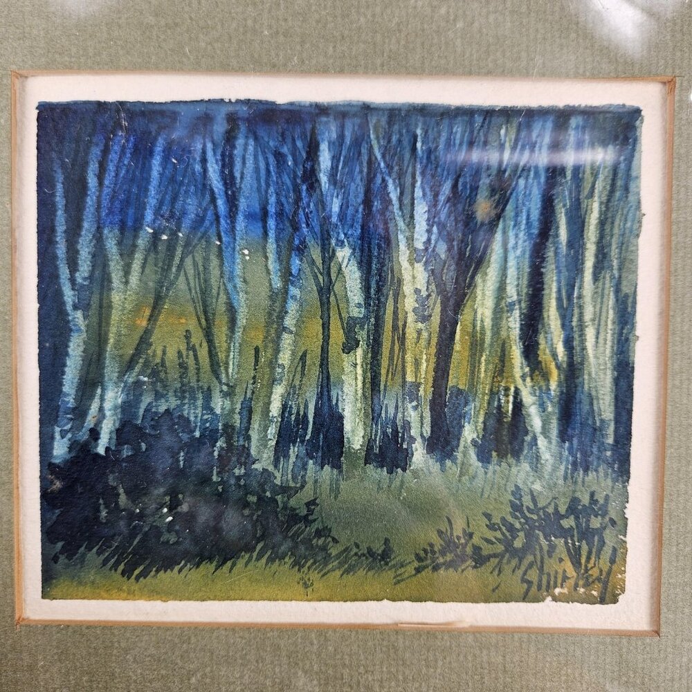 Vintage Forest Landscape Original Watercolor Painting Signed Shirley Framed 7x9 - Picture 4 of 13